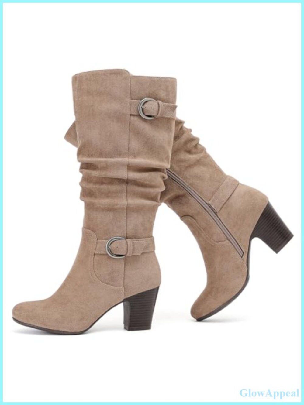 Slouchy Knee High Heeled Boots Faux Leather Pointed Toe Side Zip